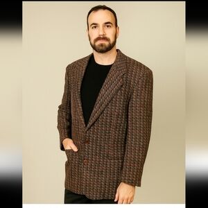 Missoni Brown Virgin Wool Mens Vintage Plaid  Luxury Designer Jacket Blazer 52R